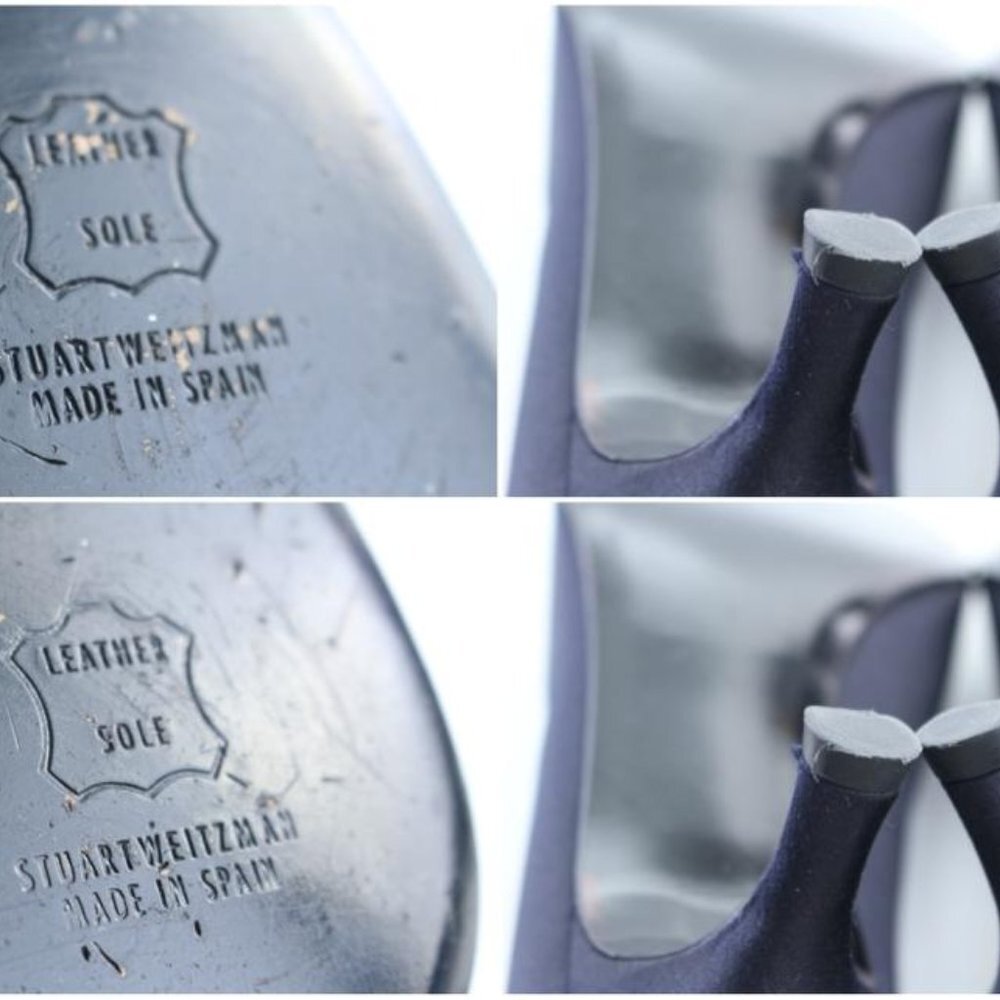 Stuart Weitzman Navy Satin Knot Twist Kitten Open - Picture 3 of 8